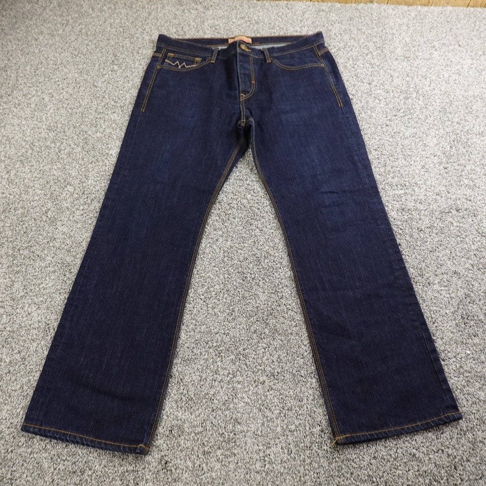 MEK DNM Jeans Mens 38X32 Dark Raw Blue Denim Pants Boot Cut Button Fly Rodeo Y2K